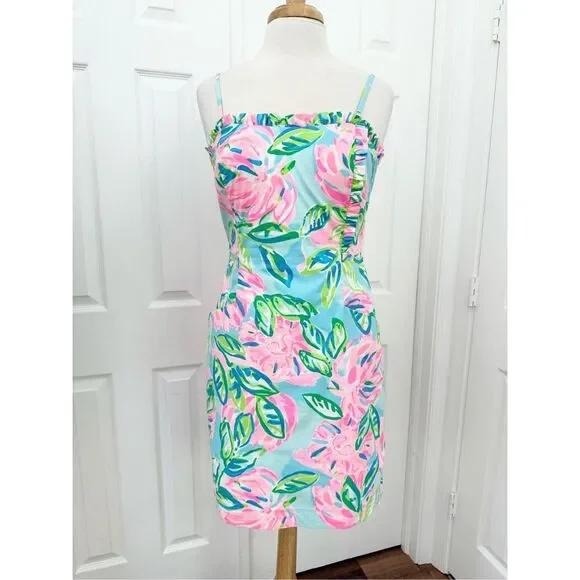 Lilly Pulitzer Womens Blue Pink Totally Blossom Brenda Stretch Mini Dress Size 8 - Picture 1 of 7